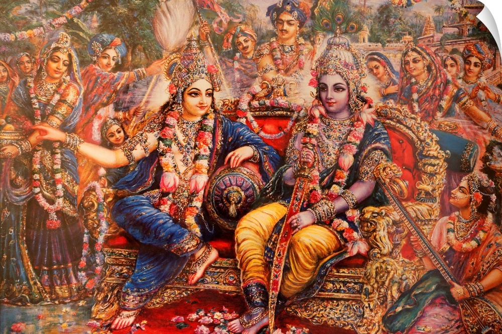 Picture of Radha and Krishna displayed in an ISKCON temple, Sarcelles, Seine St. Denis, France, Europe.
