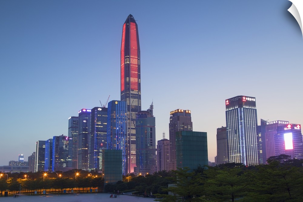 Ping An International Finance Centre, world's fourth tallest building in 2017 at 600m, and Civic Square, Futian, Shenzhen,...