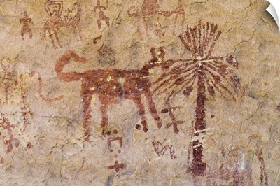 Prehistoric rock paintings, Wadi Teshuinat, Akakus, Sahara desert, Libya, Africa