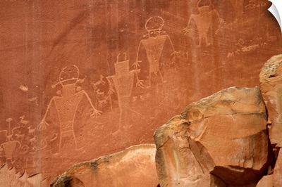 Pueblos and Navajos tracks of art on the cliffs of Monument Valley, Utah, USA