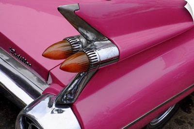 Rear Fin And Lights Of Vintage Pink Cadillac, Havana, Cuba, Central America