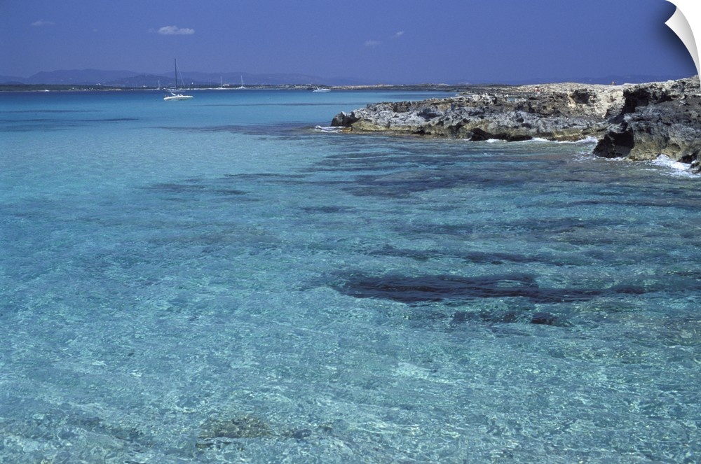 Rocky coast and sea, Formentera, Balearic Islands, Spain, Mediterranean