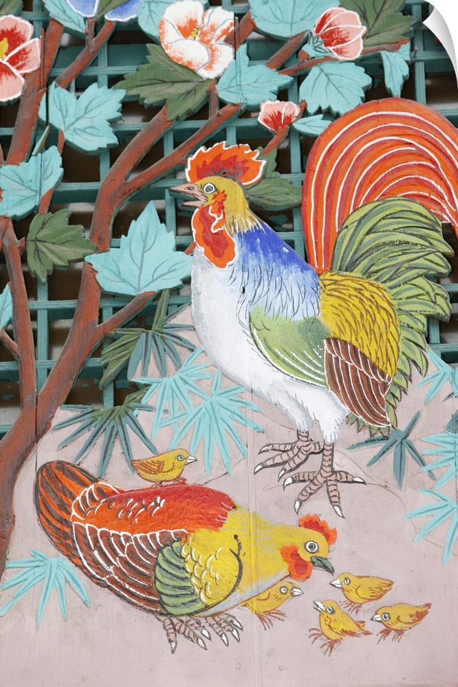 Rooster, hen and chicks, Seoul, South Korea, Asia.