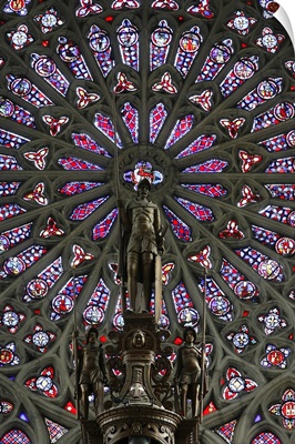 Rose window and statue of St. Maurice, St. Gatien Cathedral, Tours, France