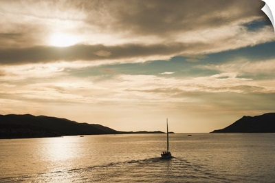 Sailing boat at sunset on the Dalmatian Coast, Adriatic, Croatia