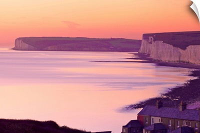 Seven Sisters at sunset, South Downs National Park, East Sussex, England, UK