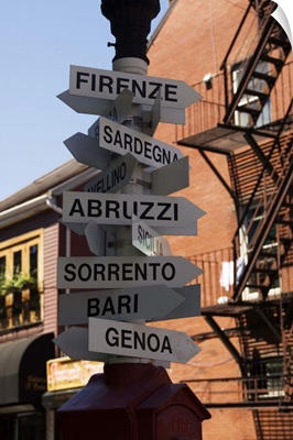 Signpost to Italian cities, North End, 'Little Italy', Boston, Massachusetts
