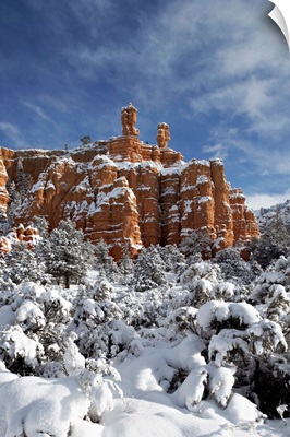Snow-covered red rock formations, Dixie National Forest, Utah