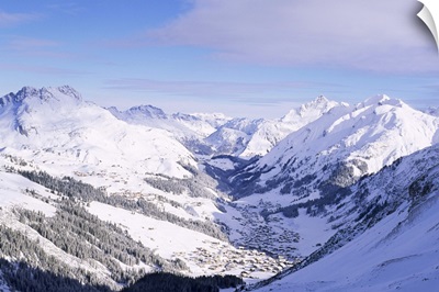Snow-covered valley and ski resort town of Lech, Austrian Alps, Lech, Arlberg, Austria