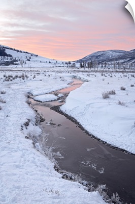 Soda Butte Creek at dawn with snow, Yellowstone National Park, Wyoming, USA
