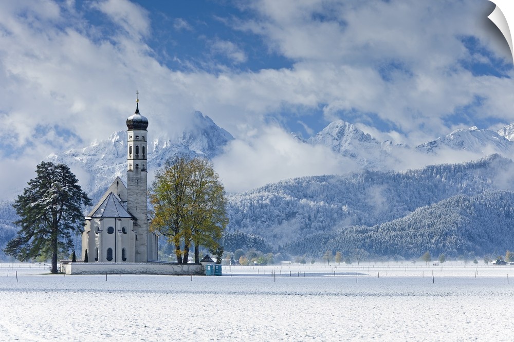 St. Coloman Church in winter, Oberbayern, Bavaria, Germany