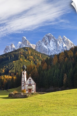 St. Johann Church, Geisler Gruppe, Dolomites, Trentino-Alto Adige, Italy