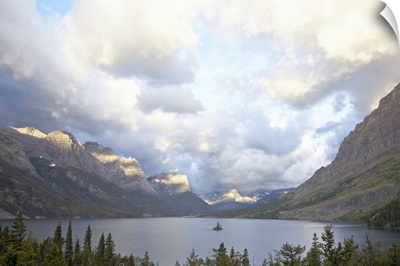 St. Mary Lake and Wild Goose Island on a cloudy morning, Glacier National Park, Montana