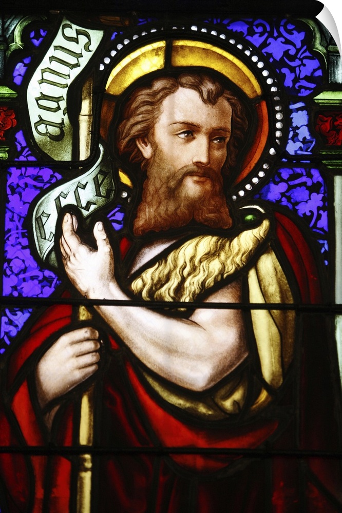 Stained glass of St. John the Baptist, in St. Paul's church, Lyon, Rhone, France, Europe.