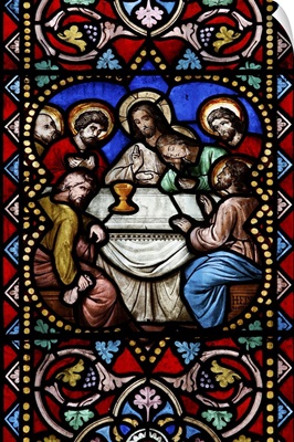 Stained glass of the Last Supper, Saint-Samson cathedra, Brittany, France