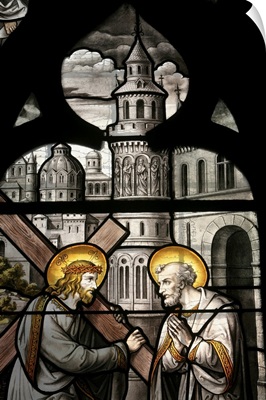 Stained glass window depicting Jesus and St. Peter, France