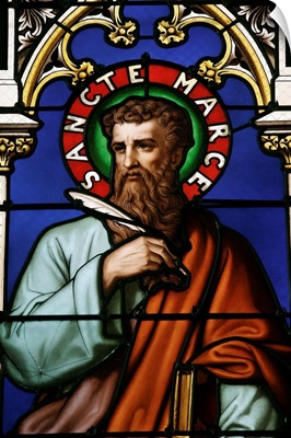 Stained glass window of St. Mark at Collegiale Notre-Dame des Marais, France