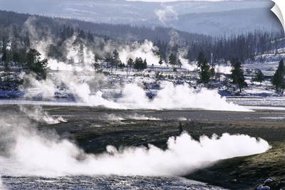 Steam from hot springs, Yellowstone National Park, Wyoming, USA