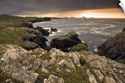 Stormy evening view along coastline near Carloway, Isle of Lewis, Scotland