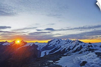 Sunrise view of Monte Rosa from The Matterhorn, Zermatt, Valais, Swiss Alps, Switzerland