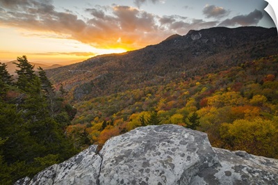 Sunset and autumn color at Grandfather Mountain, North Carolina
