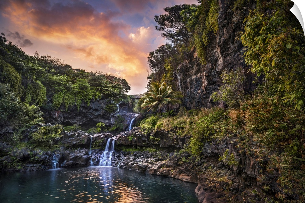 Sunset clouds float by over the Pools of 'Ohe'o (Seven Sacred Pools), Haleakala National Park, Maui, Hawaii, United States...