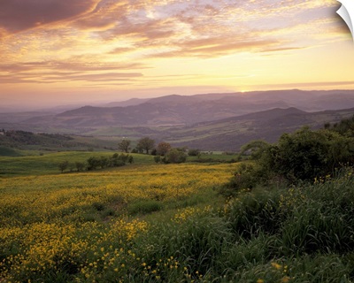Sunset over Val d'Orcia, near Castiglione d'Orcia, Tuscany, Italy