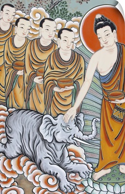The Buddha Taming An Elephant, Depicted In The Life Of Buddha, Seoul, South Korea, Asia