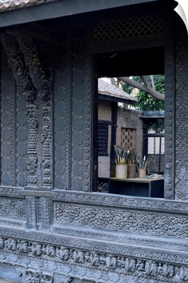The exquisitely carved 300 year old wood facade of a Pol house, Ahmedabad, India