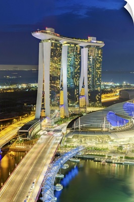 The Helix Bridge and Marina Bay Sands Singapore at night, Marina Bay, Singapore