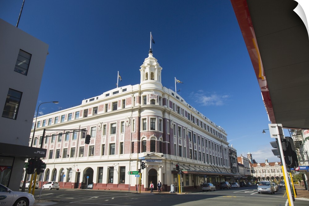The historic Allied Press Building on the corner of Cumberland Street and Stuart Street, Dunedin, Otago, South Island, New...