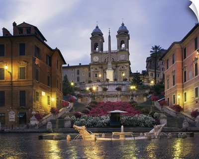 The Spanish Steps illuminated in the evening, Rome, Lazio, Italy