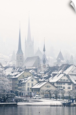 The town of Zug on a misty winter day, Zug, Switzerland
