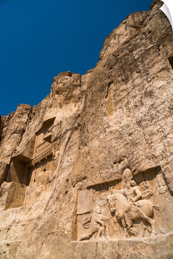 Tomb of Ataxerxes I and carved relief below, Naqsh-e Rostam Necropolis, near Persepolis, Iran, Middle East