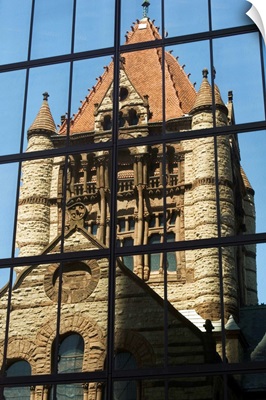 Trinity Church reflected in the John Hancock Tower, Copley Square, Boston, MA, USA