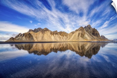 Vestrahorn Mountain Reflects In The Tide, Southeast Iceland