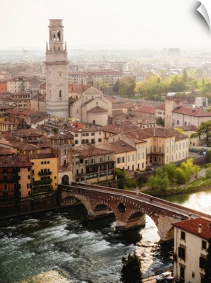View Of Ponte Pietra From Castel San Pietro, Verona, Veneto, Italy