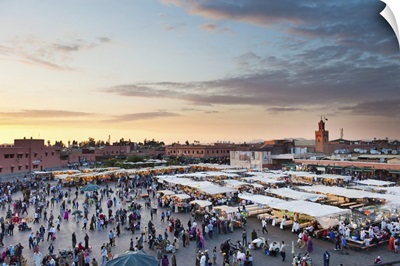 View Of The Djemaa El Fna At Sunset, Marrakech, Morocco