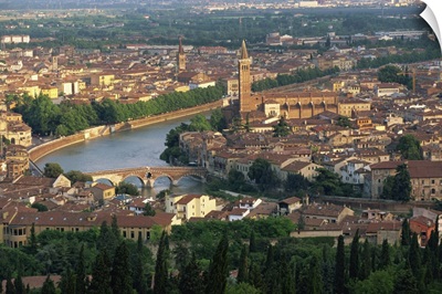 View over the town of Verona and the River Adige, Verona, Veneto, Italy