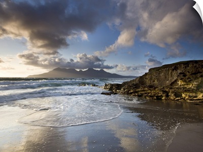 View towards Isle of Rum from Singing Sands Isle of Eigg, Inner Hebrides, Scotland