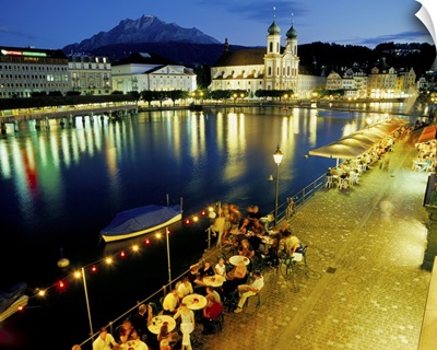 Waterfront pavement cafes, Lucerne, Switzerland