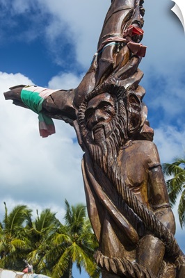 Wooden carvings on the Monument des Dix-Neuf, Ouvea, Loyalty Islands, New Caledonia