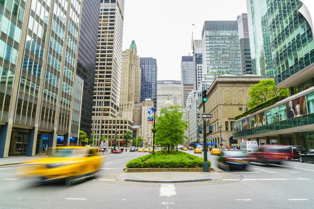 Yellow cab and cars on Park Avenue, Manhattan, New York City, United States of America, North America