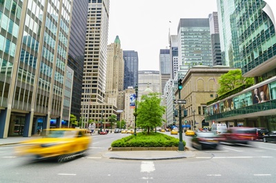 Yellow cab and cars on Park Avenue, Manhattan, New York City