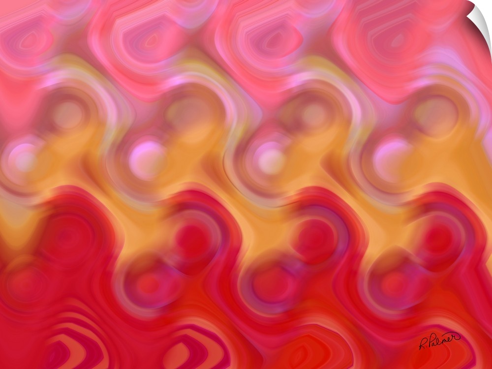 Vibrant abstract artwork in a repetitive spiral pattern that fades to different colors.
