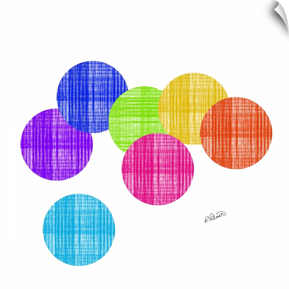 Vibrant colored circles in a cross hatching pattern overlapping each other on a white backdrop.