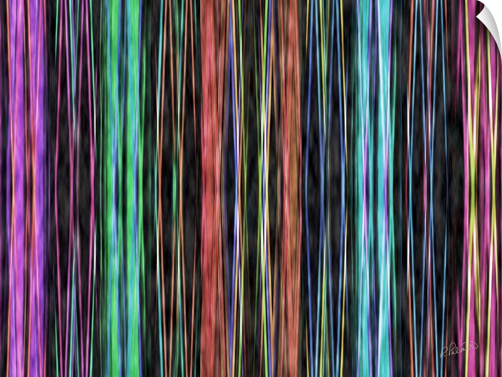 An abstract design of vertical lines in varies sizes and vibrant colors.