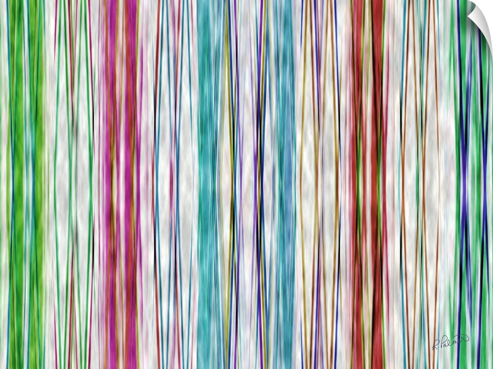 An abstract design of vertical lines in varies sizes and vibrant colors.