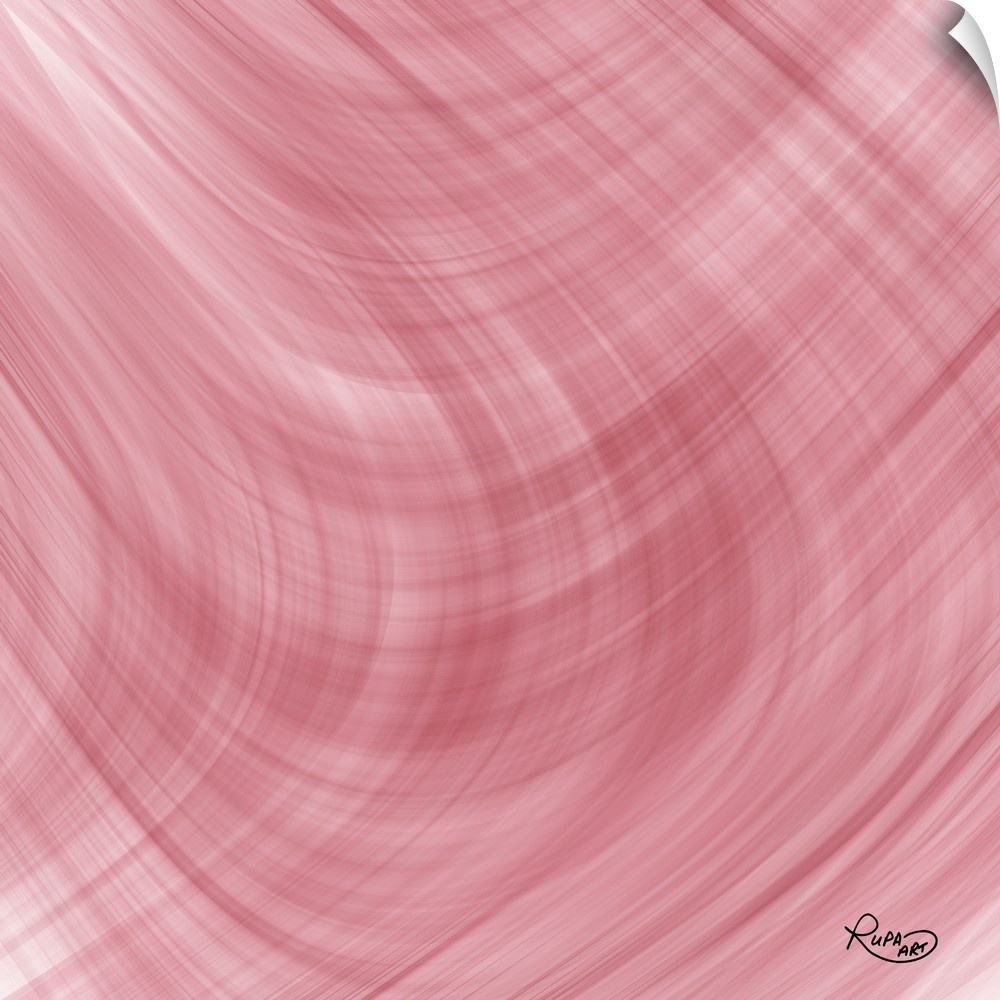 Abstract digital art of curved waves in muted pink.
