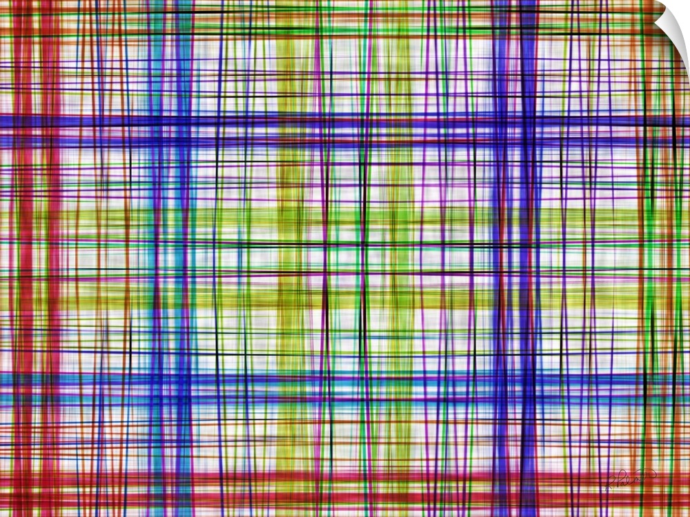 Colorful lines in a cross hatching pattern making a grid design.